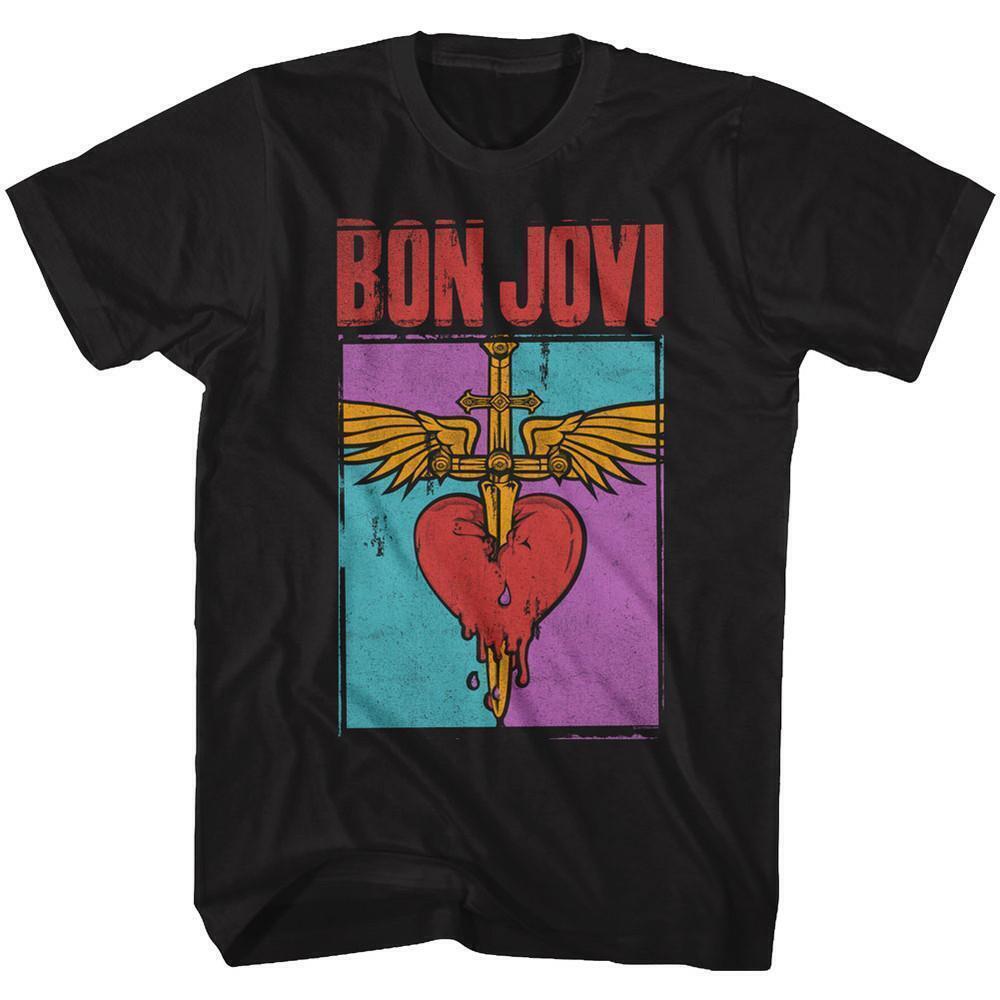 Bon Jovi Heart And Dagger Black Adult T Shirt